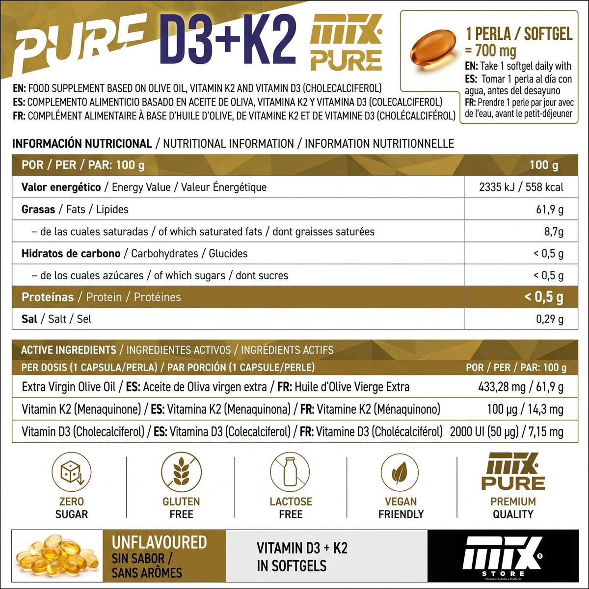 Vitamines D3+K2 - 60 Perles